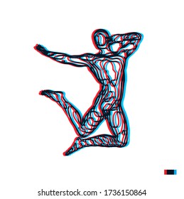 Jumping man. Freedom concept. 3d vector Illustration. Wire connection to virtual reality. 
