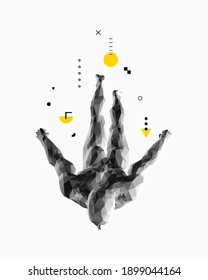 Jumping man. Full length view of man falling and looking down. 3D vector illustration. 