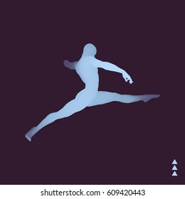 Jumping Man. Gymnast. 3D human body model. Gymnastics activities for icon health and fitness community. Vector illustration. 