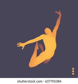 Jumping man. Gymnast. 3D human body model. Gymnastics activities for icon health and fitness community. Vector illustration.