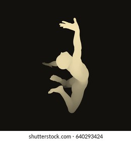 Jumping Man. Gymnast. 3D human body model. Gymnastics activities for icon health and fitness community. Vector illustration.