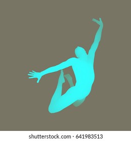 Jumping Man. Gymnast. 3D human body model. Gymnastics activities for icon health and fitness community. Vector illustration.