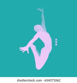Jumping Man. Gymnast. 3D human body model. Gymnastics activities for icon health and fitness community. Vector illustration.