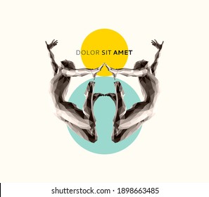 Jumping man. Gymnastics activities for icon health and fitness community. Leadership or freedom concept. 3d vector illustration.