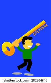 jumping man holding a key, illustration for finding the solution 