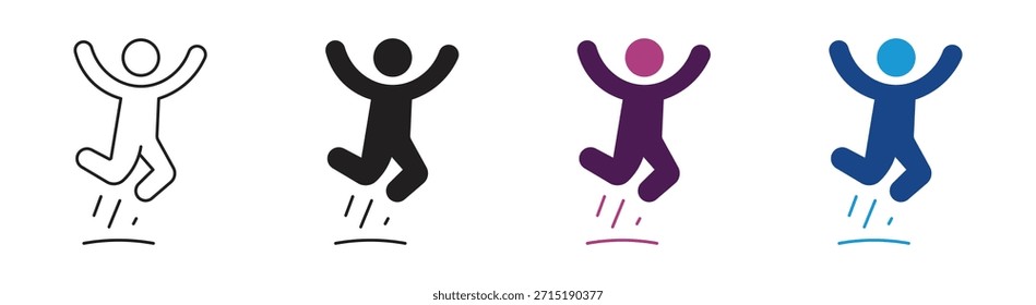 Jumping man icon set. Fun and cheerful person sign. Vector illustration.