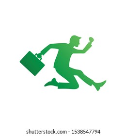 Jumping man logo carrying suitcase