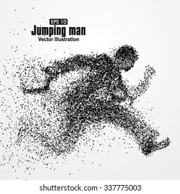 Jumping Man, office workers, particle divergent composition, vector illustration.