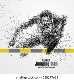 Jumping Man, particle divergent composition, vector illustration.