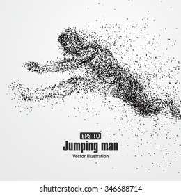 Jumping Man, particle divergent composition, vector illustration.