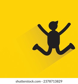 jumping man with shadow on yellow background