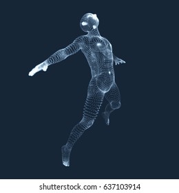 Jumping Man. Vector Graphics Composed of Particles. 3D Model of Man. Human Body Model. Body Scanning. View of Human Body. 