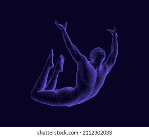 Jumping Man. Man In Zero Gravity. Guy Is Flying Or Falling In The Air. 3D Vector Illustration. 