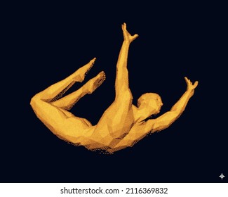 Jumping man. Man in zero gravity. Guy is flying or falling in the air. 3D vector illustration. 