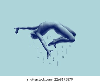 Jumping man. Man in zero gravity. Guy is flying or falling in the air. 3D vector illustration. 