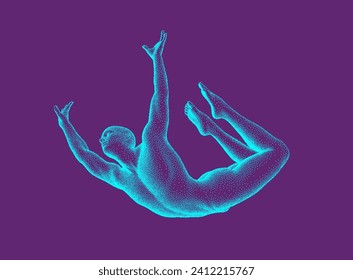 Jumping man. Man in zero gravity. Guy is flying or falling in the air. 3D vector illustration. 