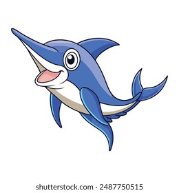 Jumping Marlin Vector Illustration Cartoon, Clipart, Line Art Design