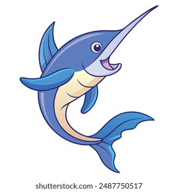 Jumping Marlin Vector Illustration Cartoon, Clipart, Line Art Design