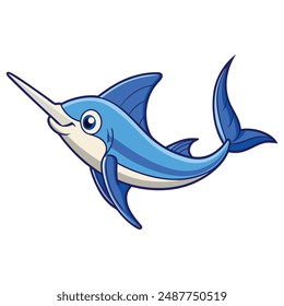 Jumping Marlin Vector Illustration Cartoon, Clipart, Line Art Design