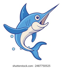 Jumping Marlin Vector Illustration Cartoon, Clipart, Line Art Design