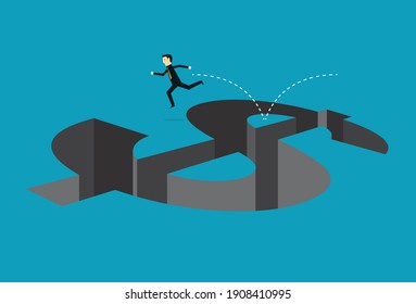 Jumping from the money trap, Vector illustration in flat style