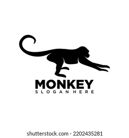 Jumping monkey logo. black monkey silhouette vector