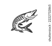 
Jumping musky fish mascot of large freshwater predatory fish native to North America.