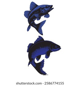  jumping  nice Blue Fish Illustration, , bass fish,ruhi fish vector . " this image is ai  generated"