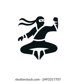 jumping ninja action logo vector illustration template design