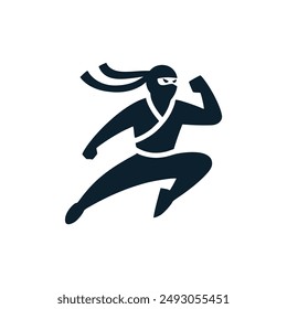 jumping ninja negative space style logo vector illustration template design