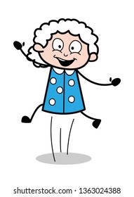 Jumping - Old Cartoon Granny Vector Illustration