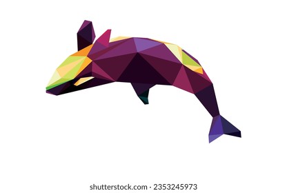 Jumping Orca in Polygonal Colorful Illustration. Whale Orca Fish Low Poly Abstract Vector. Colorful Orca logo polygon