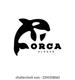 Jumping orca whale black and white logo vector