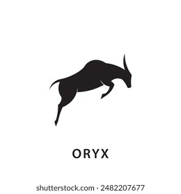 Jumping Oryx logo with minimalist design, long horns, lines, simple, on a white background.