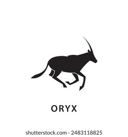 Jumping Oryx logo with minimalist design, long horns, lines, simple, on a white background.