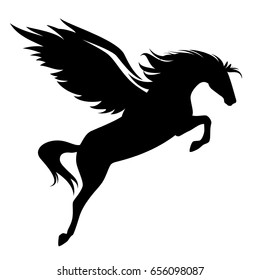 jumping pegasus - winged horse black vector design