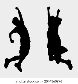 Jumping people. Happy man and woman vector illustration.