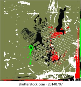 jumping people on grunge background