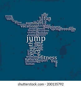 Jumping people silhouette made with words - vector illustration