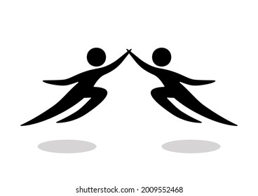 Jumping people silhouette pictogram on white background. Flat vector stick man or woman icon vector illustration.