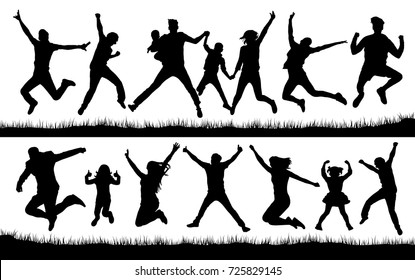Jumping people silhouette vector