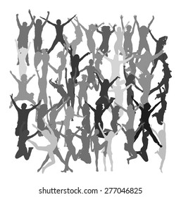 Jumping people silhouettes