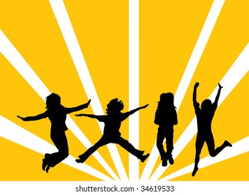 Jumping people silhouettes