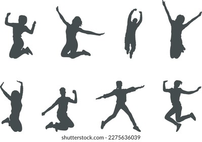 Jumping people silhouettes, Happy jumping people silhouette , Jumping person vector