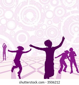 jumping people silhouettes on colorful grunge background