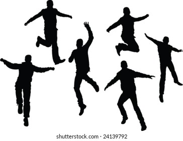 Happy Boys Jumping Holiday Illustration Silhouette Stock Illustration ...