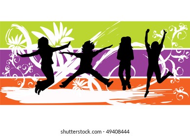 Jumping People Silhouettes Vector