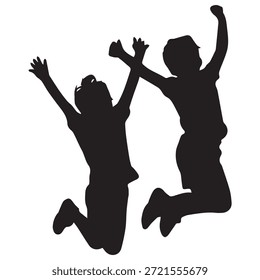 Jumping people silhouettes vector illustration showing energetic men women and children dancing and celebrating movement and action.