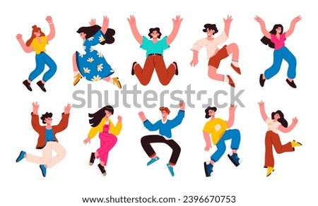 Jumping people vector illustration. A carefree lifestyle embraces freedom hopping and leaping with happiness Jumping people express their happiness through action leaping up The celebration success