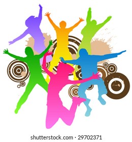 jumping peoples retro design vector